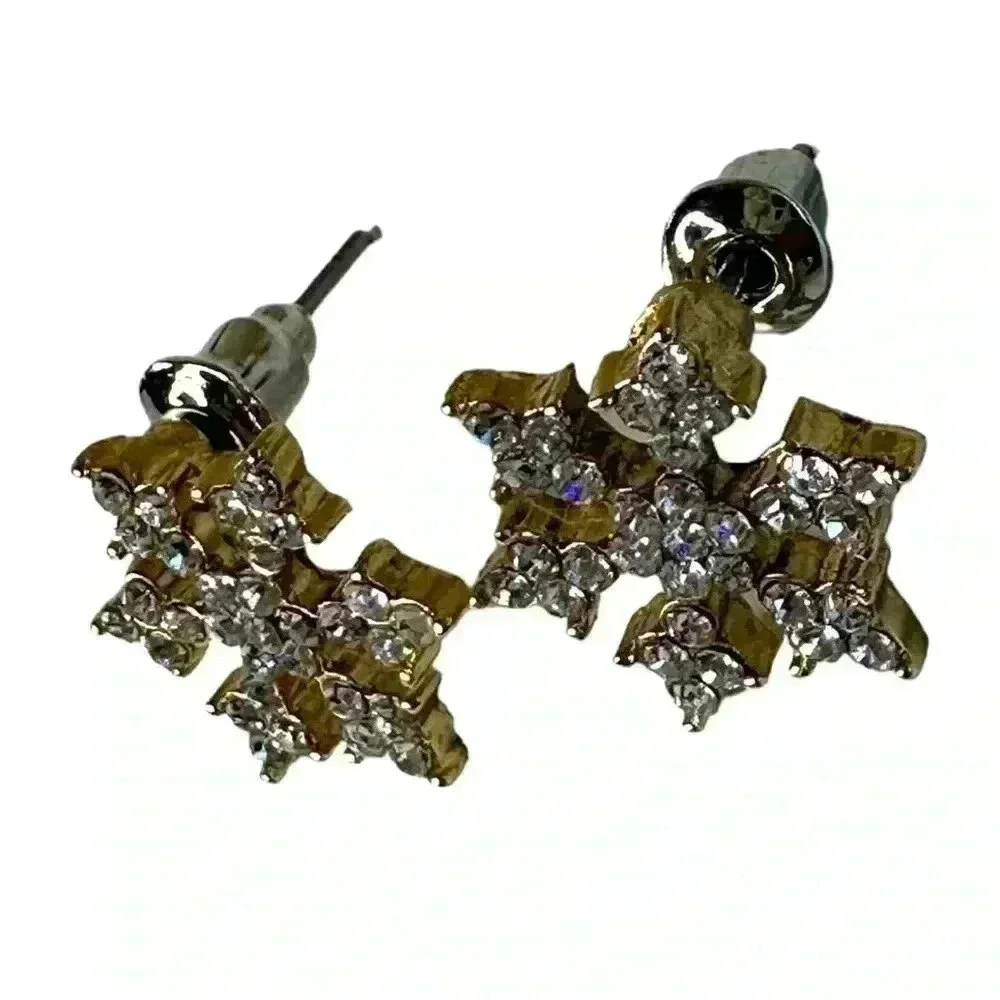 Beautiful rhinestone snowflake earrings women’s jewelry stud earring gold silver